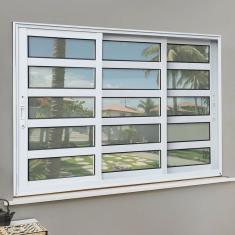 Janela Elite com Travessas 3 Folhas Moveis Sequenciais 100 X 150 Vidro Liso