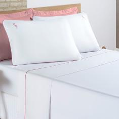 Jogo De Cama Lençol Joana Casal Padrão Tecido Algodão 200 Fios 04 Peças - Branco