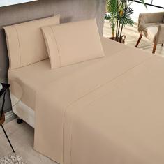 Jogo De Lençol Moscou Queen Ponto Palito 4 Peças Barato - Cáqui