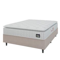 Cama Box Colchão Casal Espuma D45 Lazio Pillow Top 138x188x67cm Branco-Bege Hellen Suporta até 120kg por Pessoa