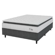 Cama Box Colchão Casal Molas Ensacadas City Pillow Top 138x188x61cm Branco-Preto Hellen Suporta até 110kg por Pessoa