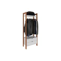 Guarda Roupa Closet Solteiro AZ1011 Armário Alto c/ 1 Prateleira e 2 Gavetas Amêndoa/Branco - Tecno Mobili