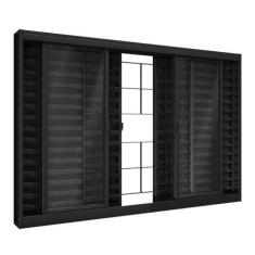 Janela de Aço Veneziana de Correr Central com Grade Quadrada 6 Folhas 