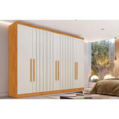 Guarda Roupa Casal Oxford 6 Portas de Bater 6 Gavetas MDF Espelho Peroba-Off White Europa