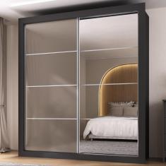 Guarda Roupa Casal Chicago 2 Portas de Correr 4 Gavetas Lacca Fumê Multimóveis