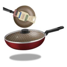 frigideira funda com tampa tramontina antiaderente alta vermelha 24 cm