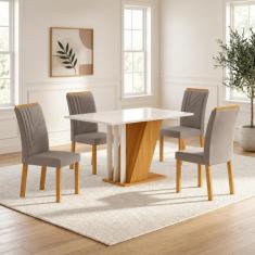 Conjunto Sala de Jantar Mesa Tampo MDF/MDP com 4 Cadeiras Miami Yescas