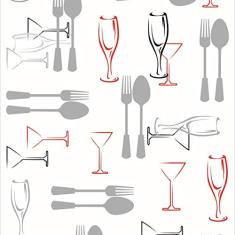 Papel De Parede Adesivo Lavável Talheres E Taças 12m