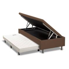 Cama Box Baú Solteiro com Auxiliar Mola Bonnel Sintético Marrom 56x78x188