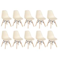 Kit 10 Cadeiras Charles Eames Eiffel Dsw Com Pés De Madeira Clara Creme Creme