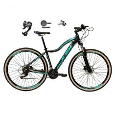 Bicicleta Feminina Aro 29 Ksw Mwza 27v Shimano Altus Freios Hidráulicos Pneu Bege - Preto-azul Tam.17