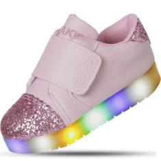 Tênis Infantil Feminino Com Led Sem Cadarço Confortável - Beakid, Rosa