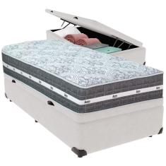 Cama Box Baú Branco E Colchão Black Graphite Molas Ensacadas Solteiro 88x188x27 Anjos