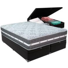 Cama Box Baú Preto E Colchão Black Graphite Molas Ensacadas Queen 158x198x32 Anjos