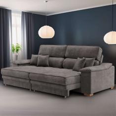 Sofá 3 Lugares Retrátil e Reclinável Pascal Veludo Grafite