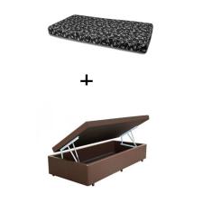 Cama Box Baú Solteiro 88 - Bello Box Tecido Sintético Marrom com Colchão New York Preto D28 - 100% Espuma - 54x88x188