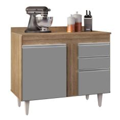 Balcão Gabinete 100cm Com Tampo 2 Portas Luziania Castanho-cinza - Lumil