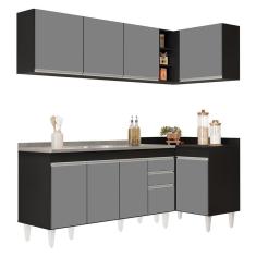 Armário De Cozinha Modulado De Canto Esquerdo 4 Peças Cp51 Com Pia Inox Preto-cinza - Lumil