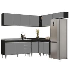 Armário De Cozinha Modulado De Canto 7 Peças Cp24 Com Pia Inox Preto-cinza - Lumil
