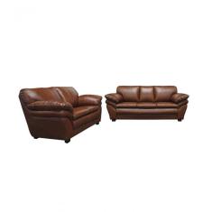 Conjunto Sofá De Couro Gana 3 E 2 Lugares Conhaque Com Brilho - Mempra Design