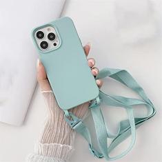 Estojo macio de silicone líquido para cordão transversal de luxo para iPhone 13 12 Mini 11 Pro XR X XS Max 7 8 plus SE 2020 Capa para alça de ombro, azul claro, para iPhone 7 Plus