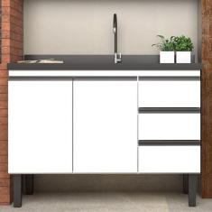 Balcão para Cozinha em Aço 120cm 2 Portas 3 Gavetas Netuno Cozimax Branco