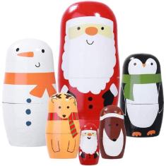 Bonecas de Ninho de Natal Conjunto de 6 Papai Noel Matryoshka Dol
