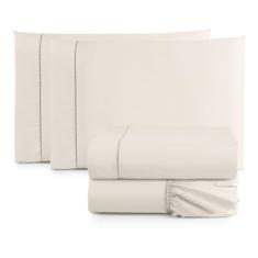 Jogo de Cama Casal Queen Percal 400 Fios Ponto Palito 04 Peças, Antiácaro, Não faz bolinha Toque Extra Macio (Palha)