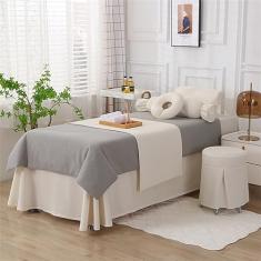 Jogo de lençol de mesa de massagem de 6 peças, capa de cama de algodão para sala de estar de beleza cor sólida resistente a manchas para mesa de massagem com orifício para descanso de rosto, D, 185 x