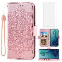 Asuwish Capa de telefone para Motorola Moto G 5G 2024 capa carteira com protetor de tela de vidro temperado e suporte flip de couro para cartão de crédito suporte flor compartimento fólio acessórios