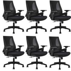 Kit com 6 Cadeiras Office Diretor Toledo com Braços 3d Office Nr17 Preto