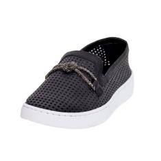 Tenis Feminino Casual Strass Couro Comfortflex