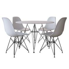 Mesa de Jantar com 4 Cadeiras Eames Eiffel Tampo Redondo Branco 90cm B