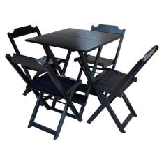 Jogo de Mesa Dobrável com 4 Cadeiras de Madeira Ideal para Bar e Resta
