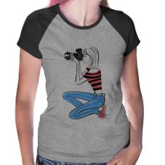 Baby Look Raglan Fotógrafa Art - Foca na Moda, Cinza, Preto, M