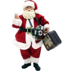 Boneco Papai Noel Tradicional Enfeite Turista Viajante 29cm