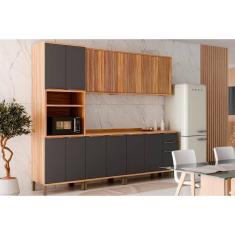 Cozinha Modulada Completa Sauvignon 5 Peças (2Aéreos+2Balcões+1TorreQuente) C5P90 Amendoa/Grafite - Ronipa