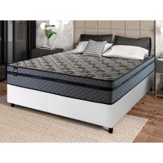 Conjunto Cama Box c/ Molas Ensacadas Montreal Cinza Casal 138x188x64