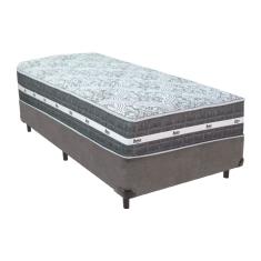 Cama Box Cinza e Colchão Black Graphite Molas Ensacadas Solteiro 88x188X27 Anjos