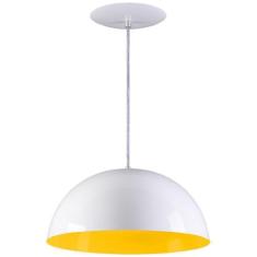 Pendente Meia Lua 40cm Luminária Alumínio Branco Textura C/ Amarelo - 
