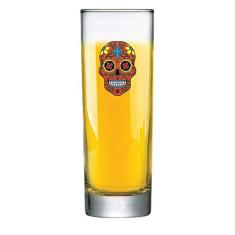 Ruvolo, Copo Tubo Caveira Mexicana Red, Copo de Vidro para Água ou Suco 300ml