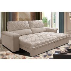 Sofá Retrátil E Reclinável 2,35m Molas Ensacadas Cama Inbox Big Home Com Bordado 3d Velusoft Bege