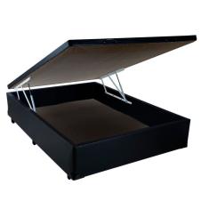 Cama Box Baú Casal Extremo Reforçado Homequeen Sintético Preto 41x138x188
