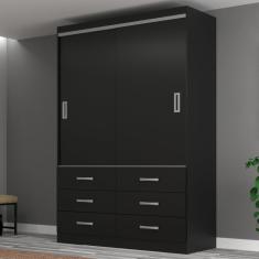 Guarda Roupa Casal 2 Portas De Correr 6 Gavetas Veneza Premium Yescasa Preto