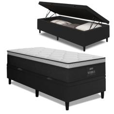 Cama Box Baú Solteiro Colchão Gazin Maximus Molas Ensacadas 88x188x65cm Cinza/Preto - Suporta até 120kg por Pessoa