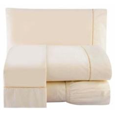 Jogo De Lençol 200 Fios Ponto Palito Queen 4 Peças Palha
