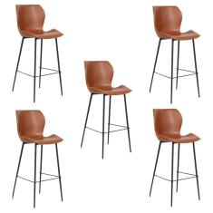 Kit 5 Banquetas Alta com Encosto para Bancada Cozinha Penha R02 PU Marrom - Mpozenato