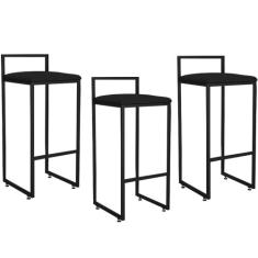 Kit 03 Banquetas Alta Para Cozinha Sala De Jantar Hanna L02 Preto Cora