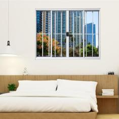 Janela Vitrô de Alumínio 4 Folhas 120 x 120cm Modular com Grade Esquadrias Branco