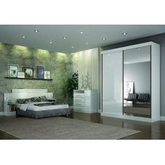 Guarda Roupa Solteiro com Espelho 2 Portas 3 Gavetas - São Paulo-Branc